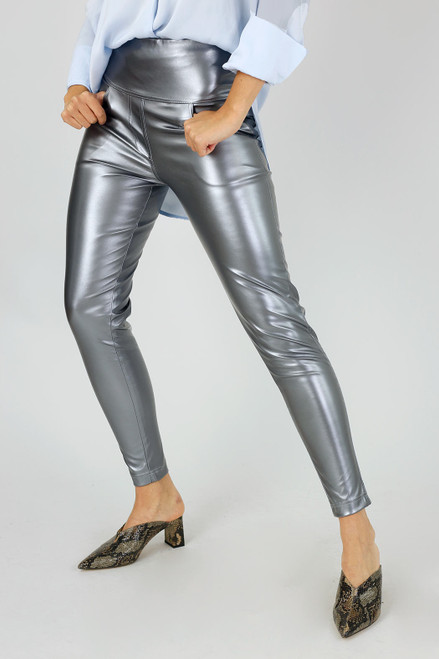 Gunmetal Vegan Leather Slim Jean