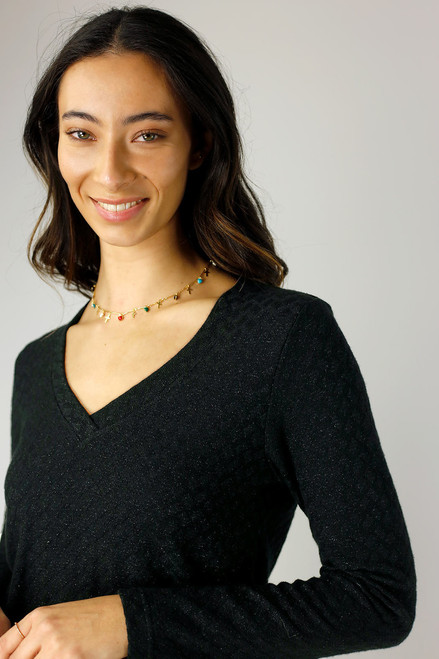 Black Sparkle V-Neck Top - FINAL SALE