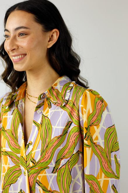 Lilac and Yellow Ruffle Collar Blouse - FINAL SALE