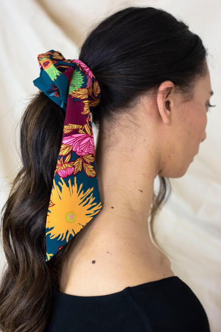 Green Floral Scrunchie