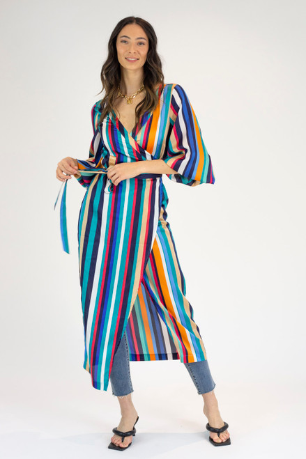 Stripe Silky Wrap Dress