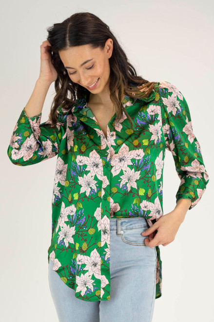 Green Ruffle Collar Blouse