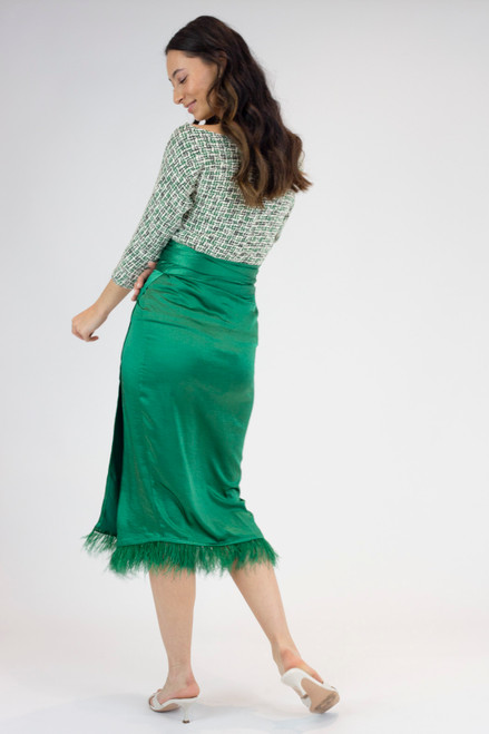 Green Satin Feather Skirt -  FINAL SALE