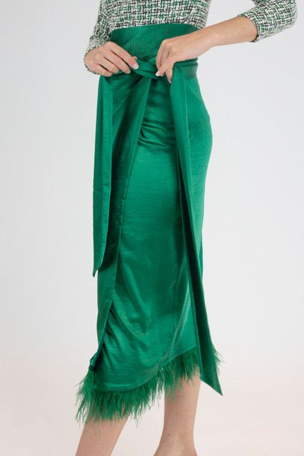 Green Satin Feather Skirt -  FINAL SALE