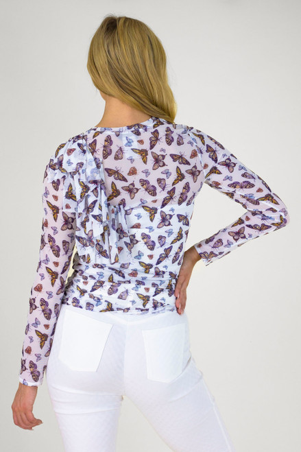 Butterfly Mesh Ruffle Top - FINAL SALE