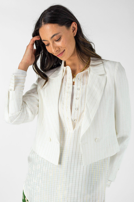 Ivory Pinstripe Crop Blazer