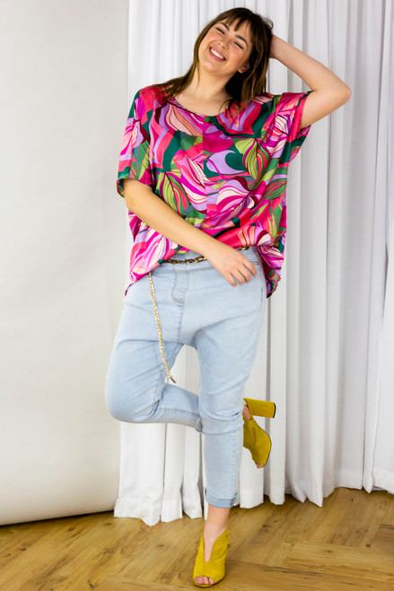 Pink Leaf Silky Over Top - FINAL SALE