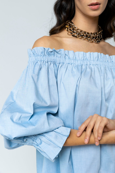 Chambray Cotton Off Shoulder Top - FINAL SALE