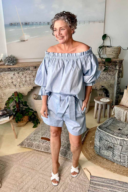 Chambray Cotton Off Shoulder Top - FINAL SALE