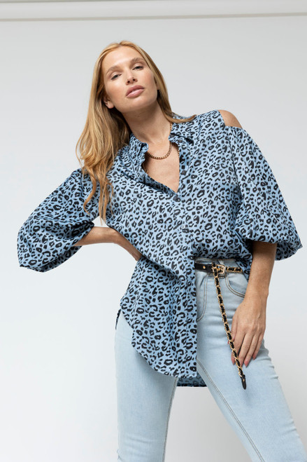 Blue Animal Chambray Shoulder Shirt