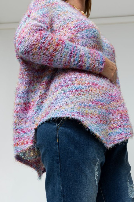 Lilac Speckle Fluffy V Neck Jumper