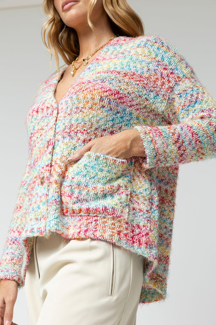 White Speckle Fluffy Pocket Cardi