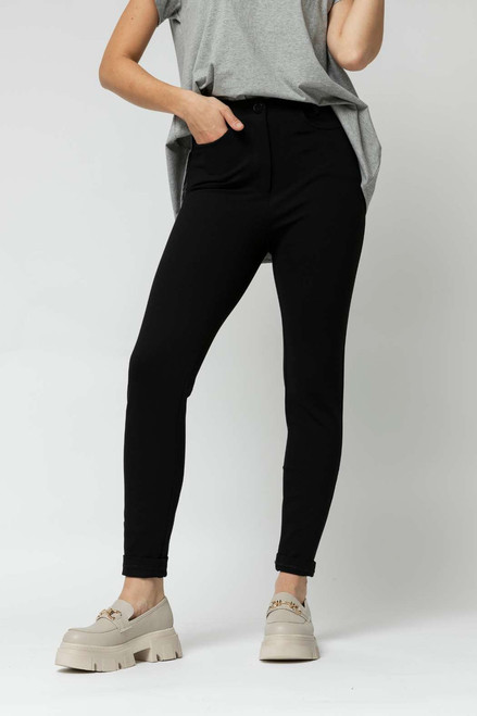 Black Ponte Slim Zip Up Pants