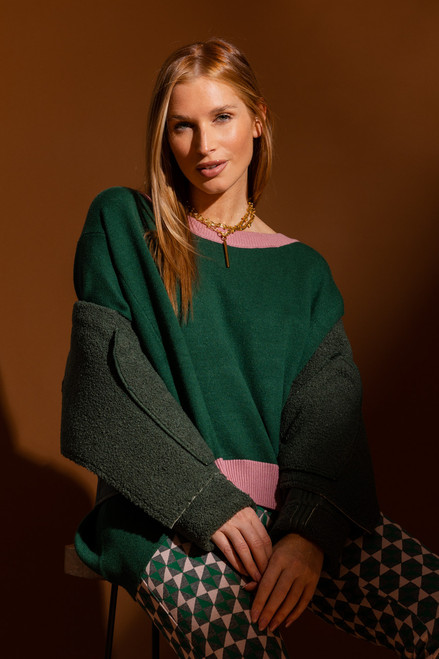 Khaki / Pink Two Tone Knit