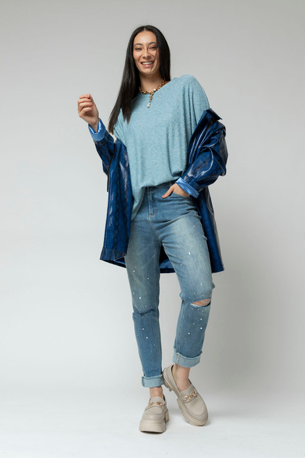 Blue Lurex Crew Neck Jumper- FINAL SALE