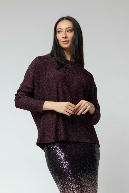Plum Lurex Crew Neck Jumper - FINAL SALE