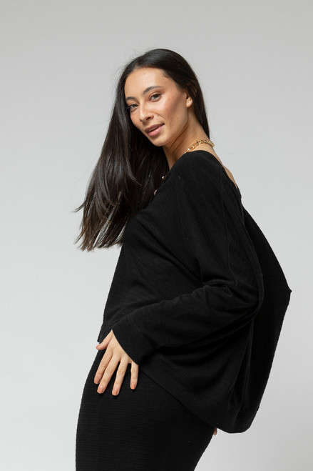 Black Ava V Neck Jumper - SALE