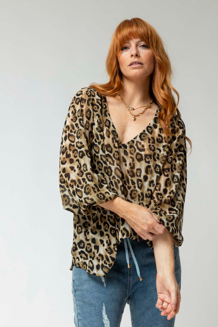 Tan Animal Ruby Silky Blouse