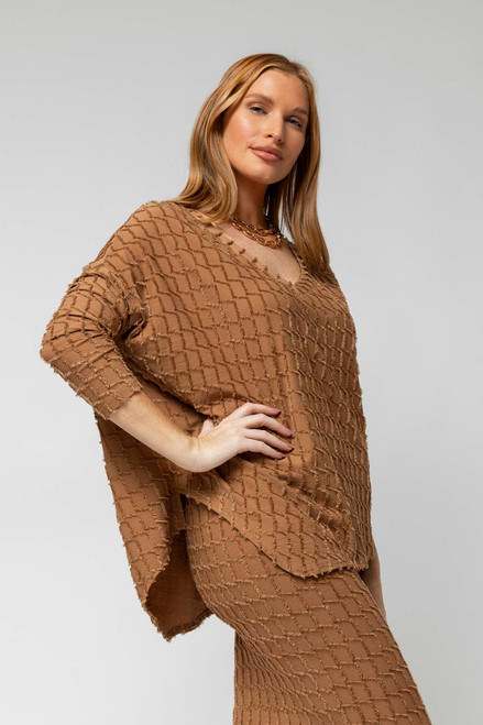 Coffee Shimmer Knit V Neck Jumper - FINAL SALE