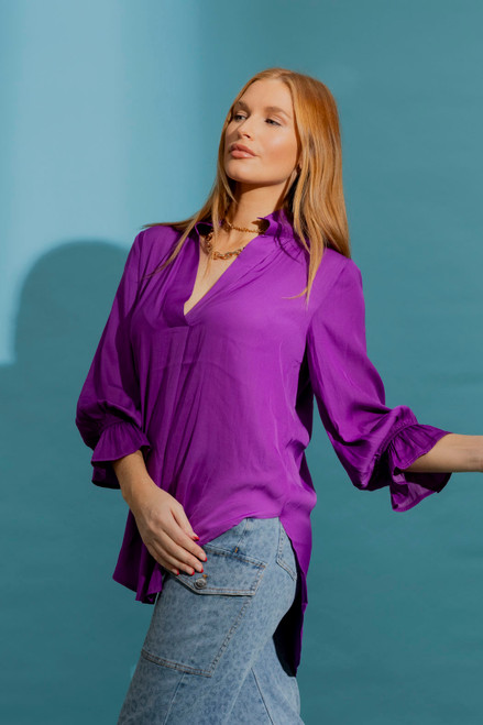 Magenta Ruffle Blogger Shirt - SALE