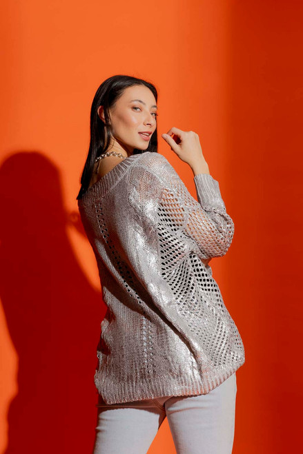 Silver Foil Crochet V Neck Jumper - Exchange Only
