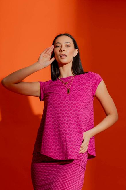 Pink Wave Bell Cap Sleeve Top - FINAL SALE