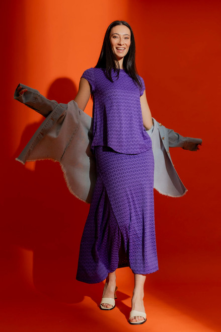 Purple Wave Bell Cap Sleeve Top - FINAL SALE