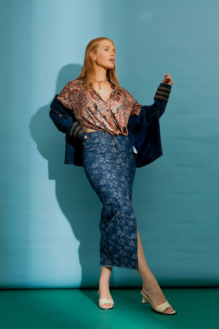 Dark Floral Denim Skirt - FINAL SALE