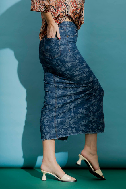 Dark Floral Denim Skirt - FINAL SALE