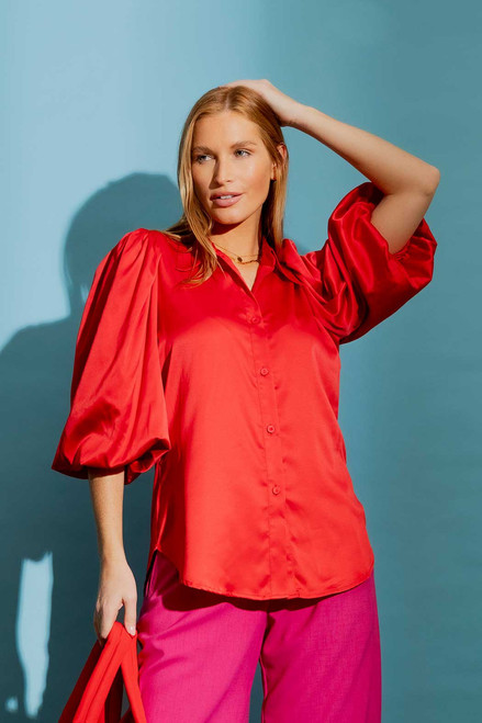 Red Silky Balloon Shirt