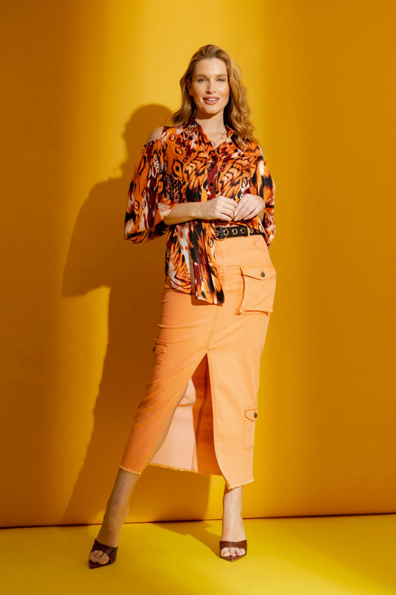 Orange Print Silky Keyhole Shirt - FINAL SALE