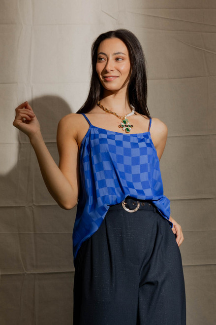 Cobalt Checkerboard Silky Lily Cami