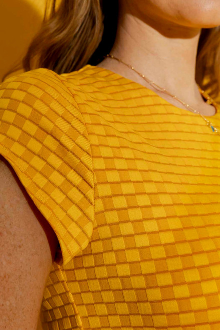Yellow Checkerboard Bell Cap Sleeve Top - FINAL SALE