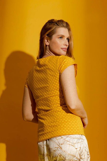 Yellow Checkerboard Bell Cap Sleeve Top - FINAL SALE