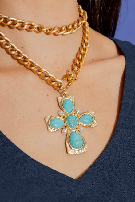 Turquoise Celeste Cross Necklace