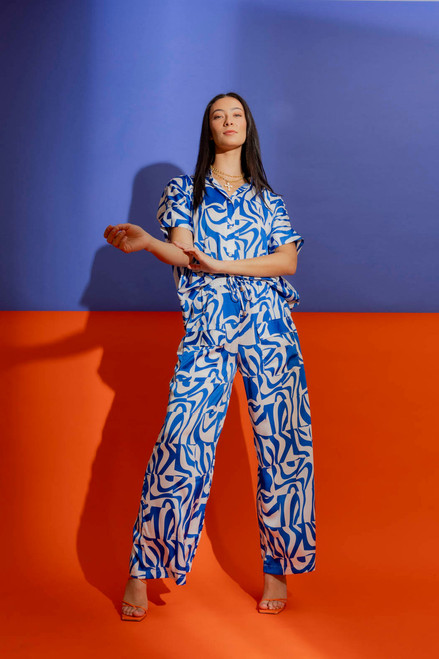 Blue/White Silky Cargo Culottes