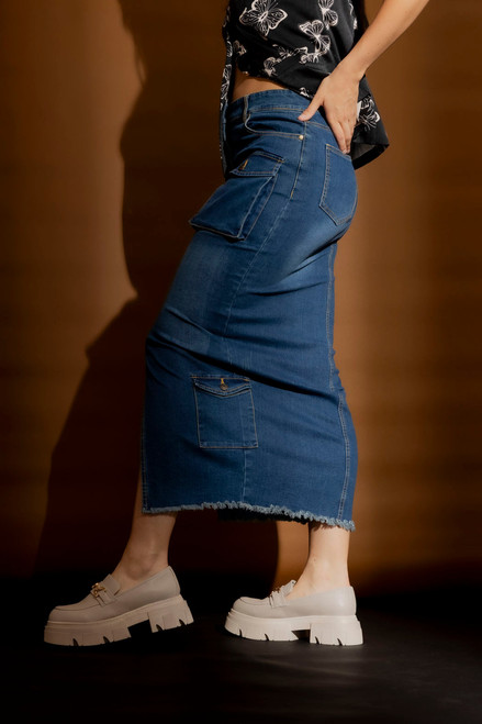 Mid Denim Cargo Split Skirt
