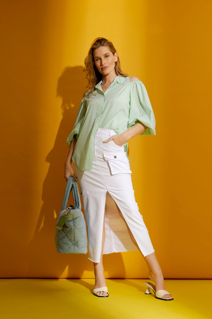 Green Gingham Cold Shoulder Shirt  - FINAL SALE