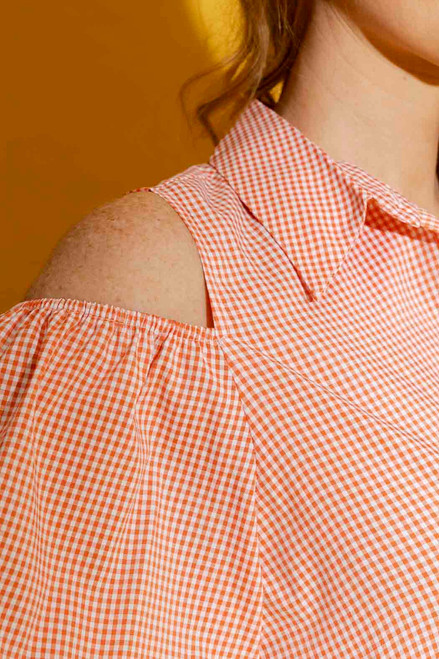 Orange Gingham Cold Shoulder Shirt - FINAL SALE