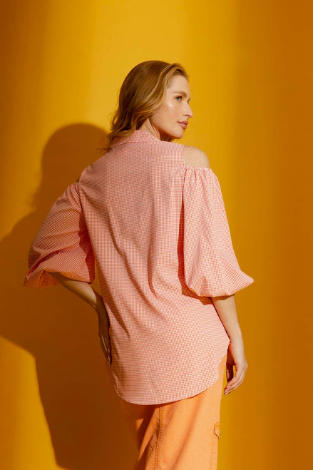 Orange Gingham Cold Shoulder Shirt - FINAL SALE