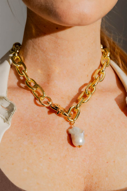 Gold Baroque Pearl Necklace
