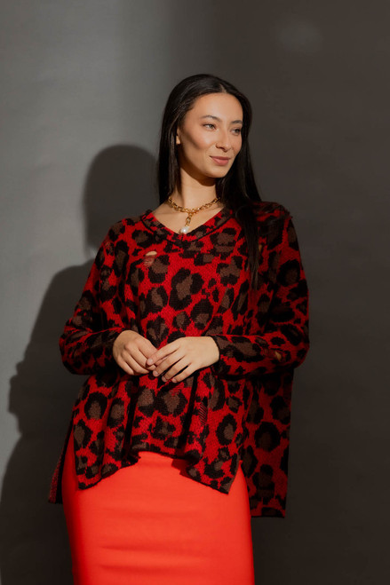 Red Distressed Leopard Knit