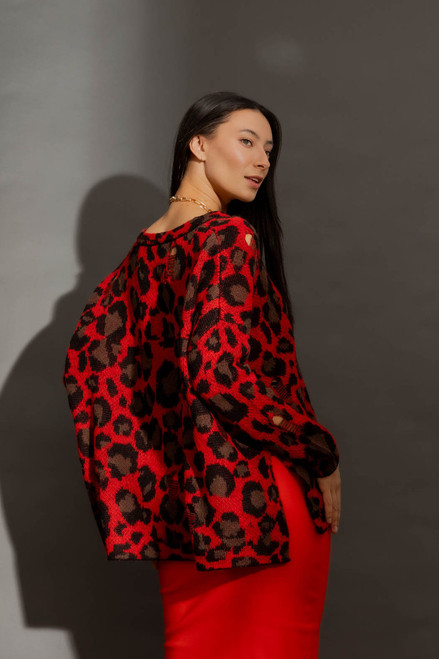 Red Distressed Leopard Knit