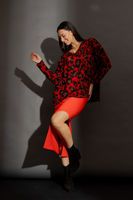 Red Distressed Leopard Knit