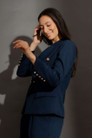 Navy Textured Midi Sisca Blazer