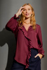 Wine Double Ruffle Blouse