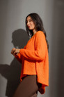 Orange Fluffy V Neck Jumper