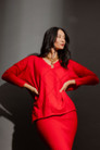 Red Criss Cross V-Neck Jumper