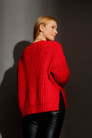 Red Chunky V Neck Jumper