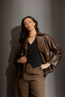 Chocolate Faux Leather Jacket | Motto Fashions